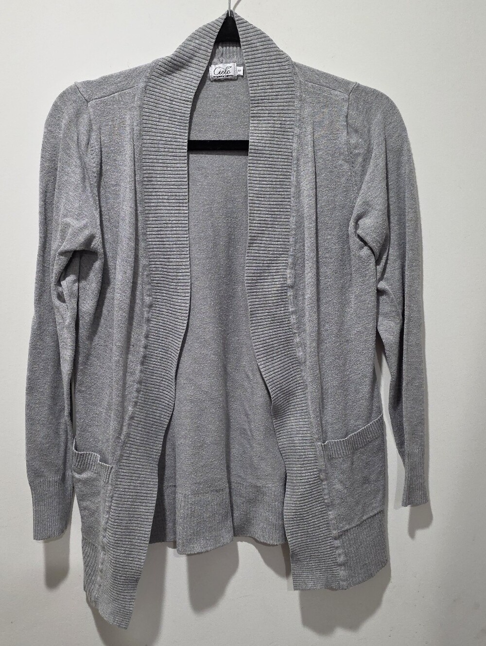Cielo Light Gray Open-Front Ribbed Shawl Cardigan
